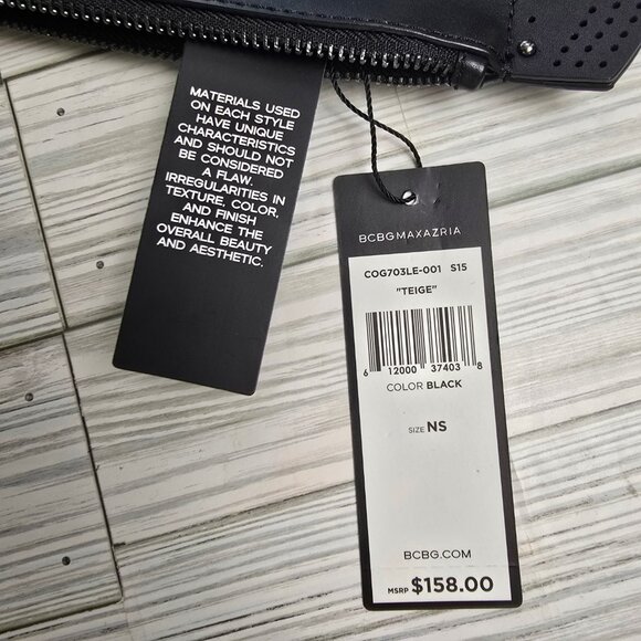 BCBGMAXAZRIA Black Leather Scalloped Studded Envelope Clutch Bag Pouch - Picture 6 of 9